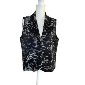 Chico’s Asian Inspired Black Satin Embroidered Vest